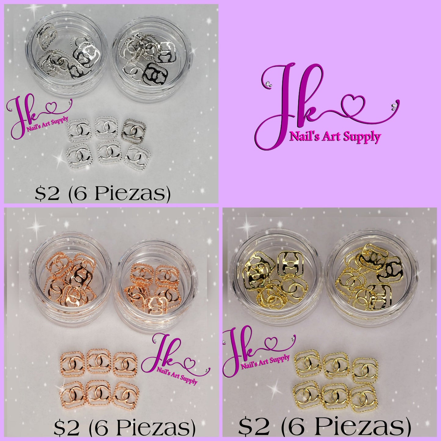 Metales C-C (6 Piezas)Precionar Para Escoger El Color Disponibles (Plata-Oro-Rose Gold)