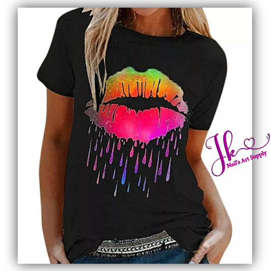 Blusa Negra Labios De Colores (Precionar Para Escoger Tamaño)